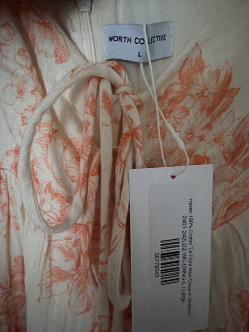 100% Cotton Light Peach Floral Maxi Dress with Tie-Front - Bump friendly - Picture 5 of 5
